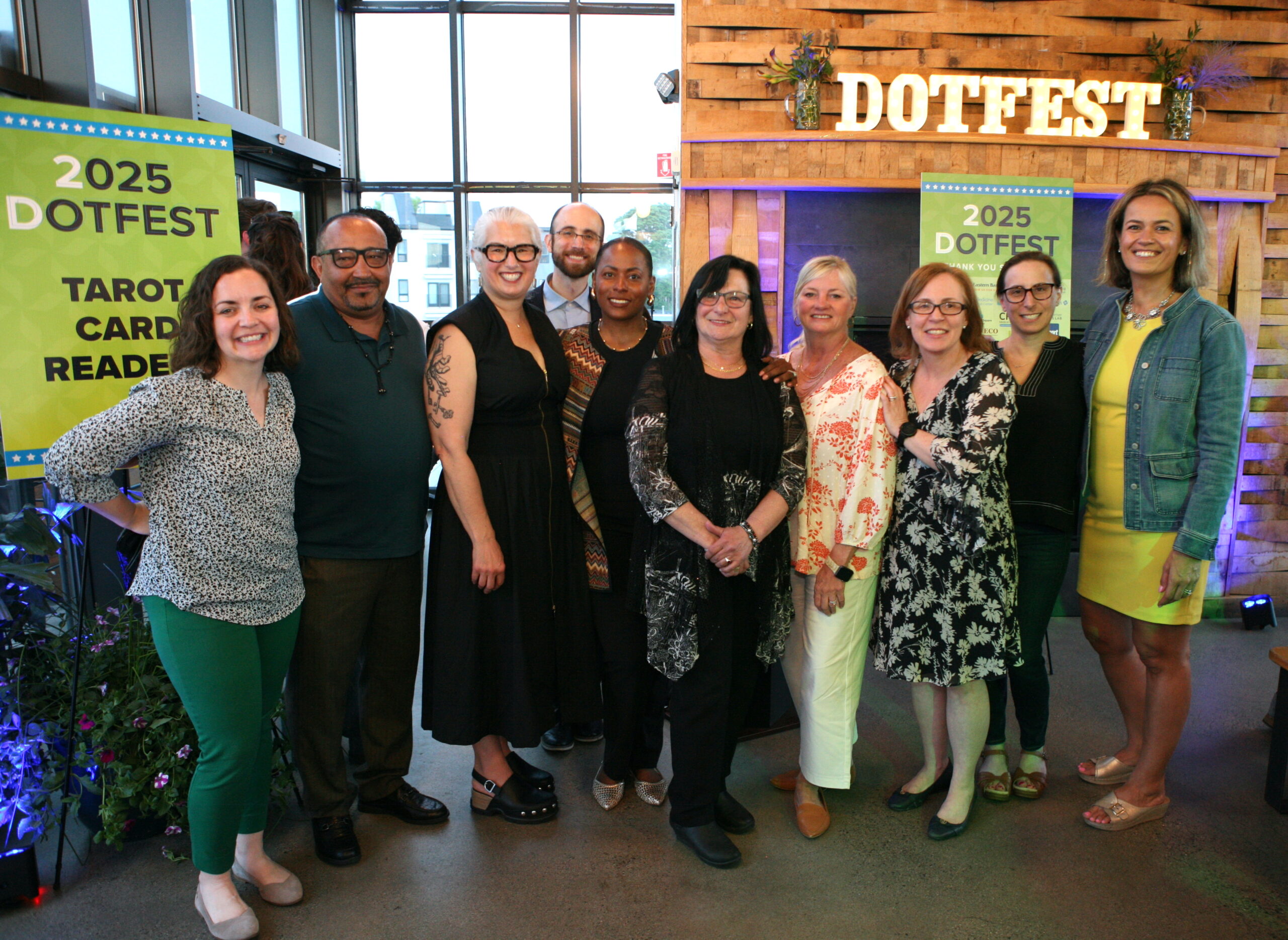 Dot House Health board members Lauren DeMarco, Paulo DeBarros, Megan Sonderegger, Joel Wool, Rosa Shouder, Nurse Maria Montrand, Nurse Linda Broderick, CEO Michelle Nadow, Board members Maryssa McLean and Annissa Essaibi George. Seth Daniel photo